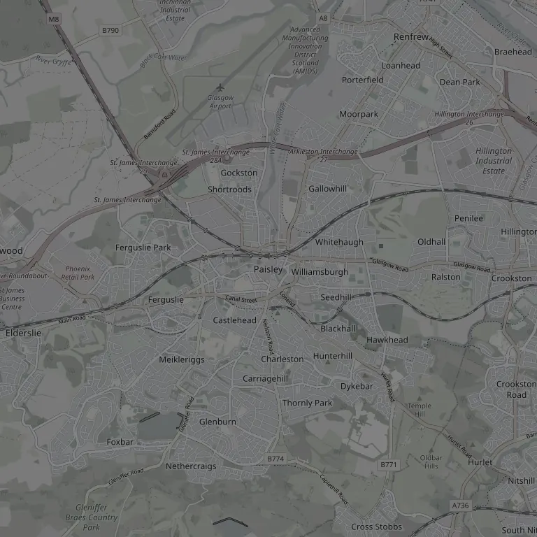 Map of Paisley and the surrounding towns.